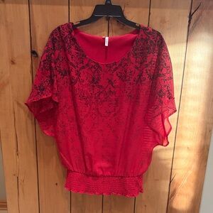 Studio Y Red Blouse with Black Pattern